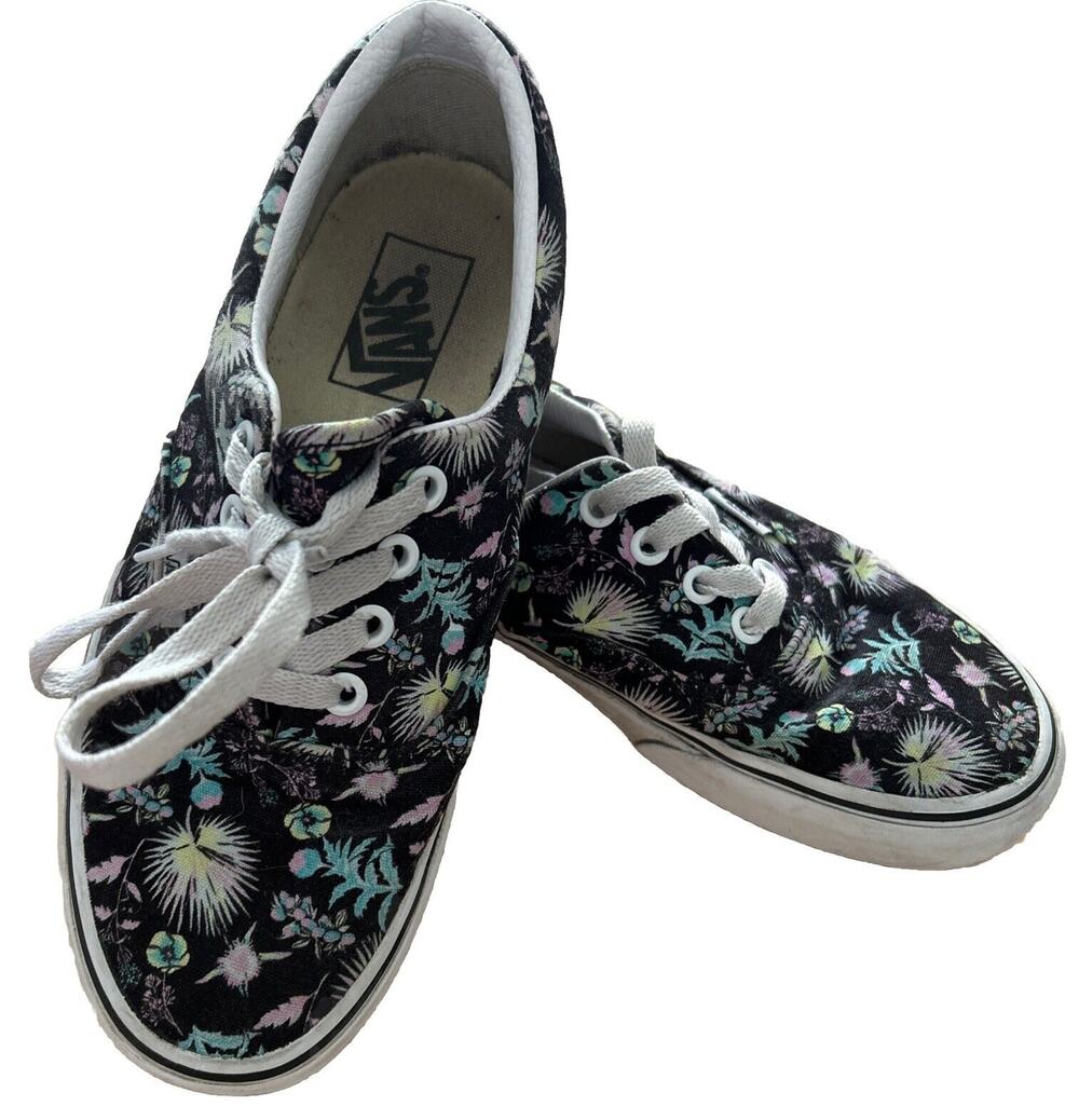 Vans Old School Sneakers Black Floral Punk Cottage Y2K Size M5.5 W7 Pre Owned